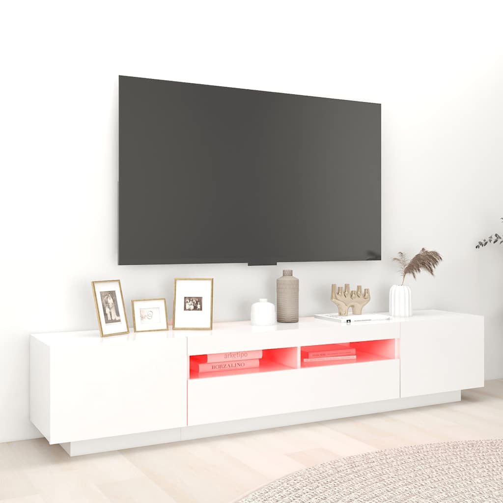TV-Møbel Hvit TV-benk med LED-lys 200x35x40 cm
