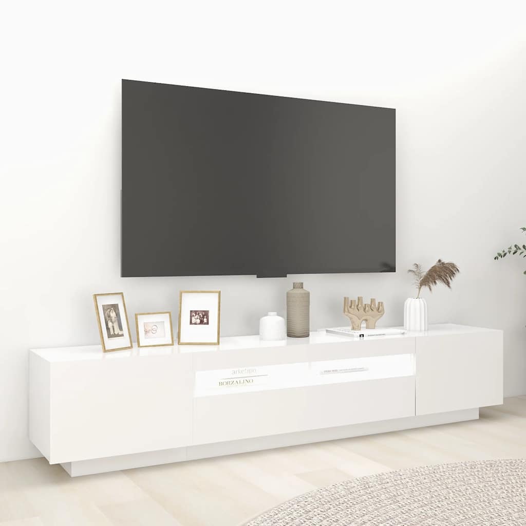 TV-Møbel Hvit TV-benk med LED-lys 200x35x40 cm