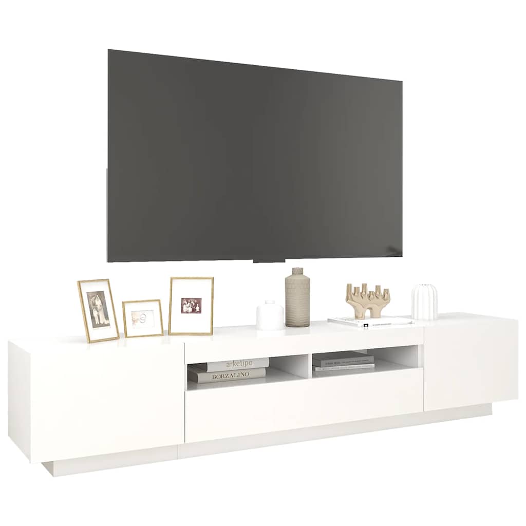 TV-Møbel Hvit TV-benk med LED-lys 200x35x40 cm