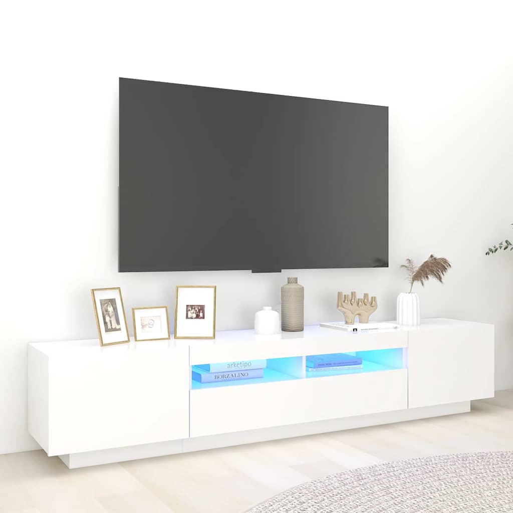 TV-Møbel Hvit TV-benk med LED-lys 200x35x40 cm