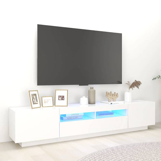 TV-Møbel Hvit TV-benk med LED-lys 200x35x40 cm