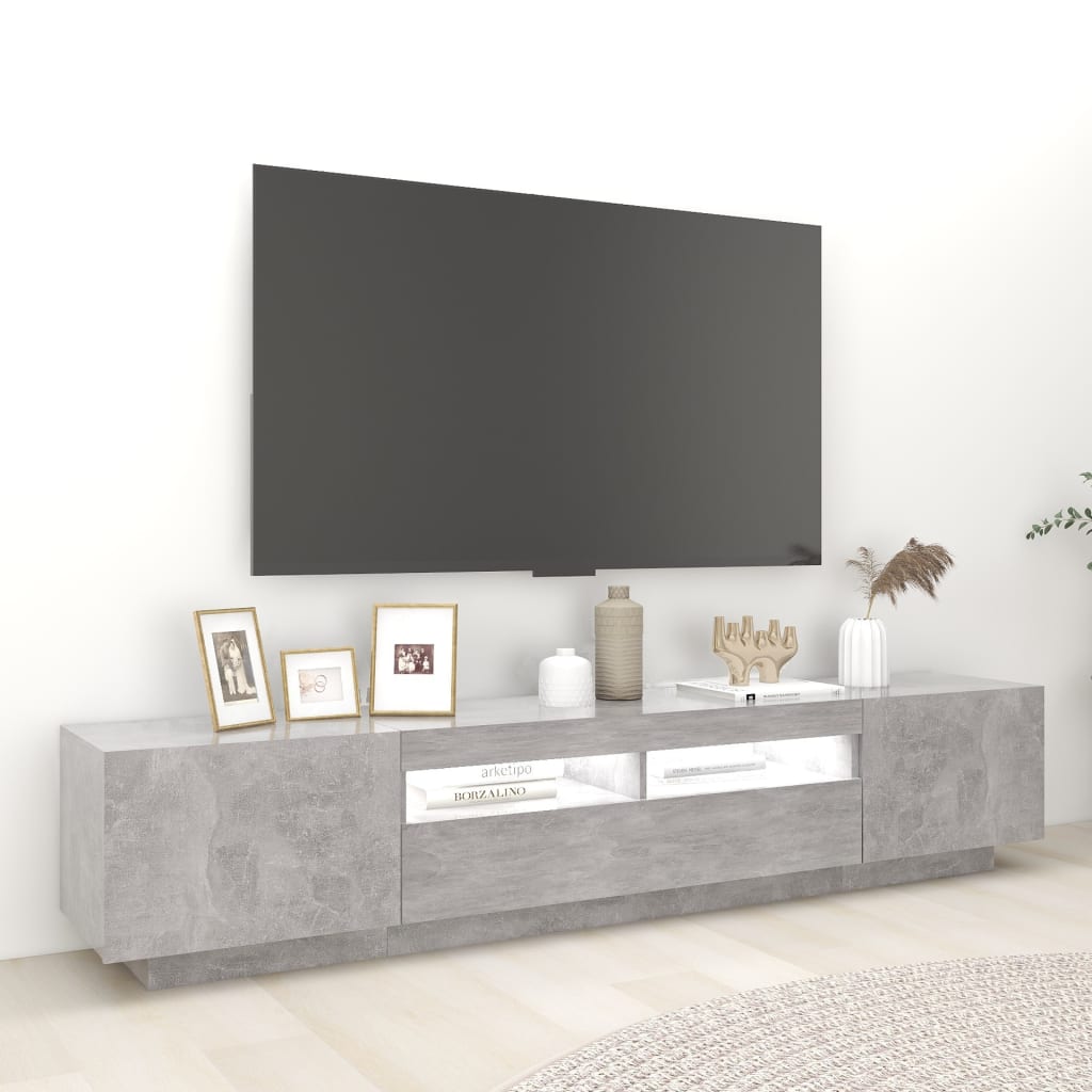 TV-Møbel Betonggrå TV-benk med LED-lys 200x35x40 cm