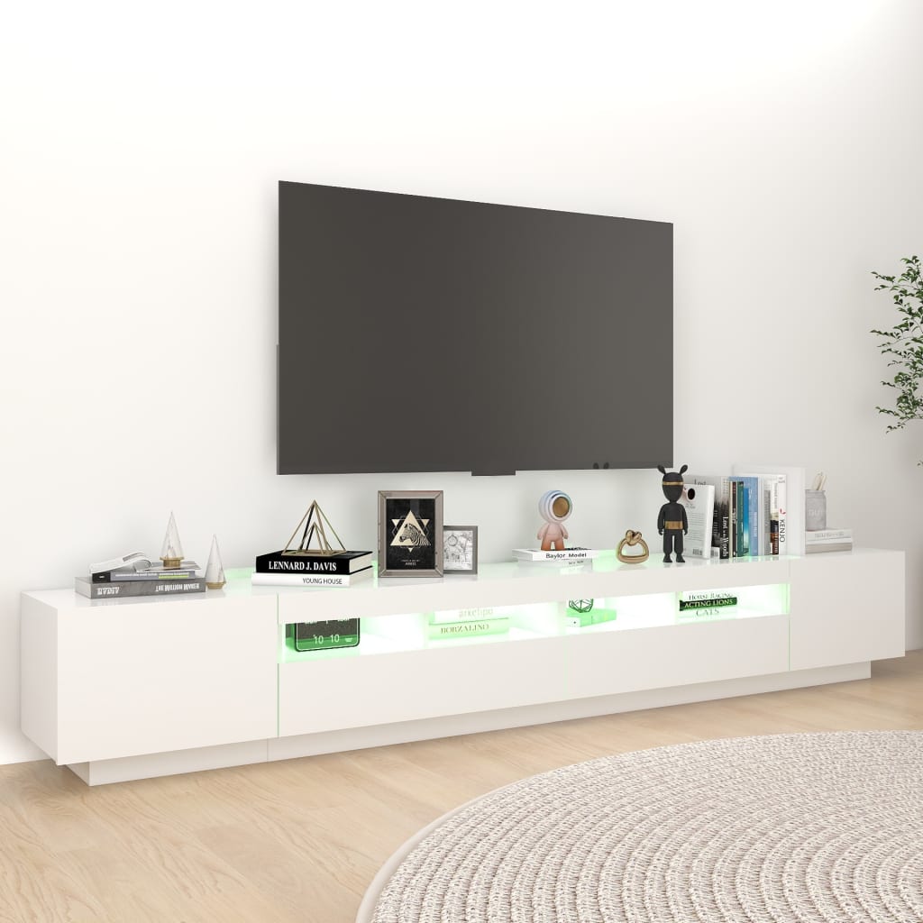 TV-Møbel Hvit TV-benk med LED-lys 260x35x40 cm