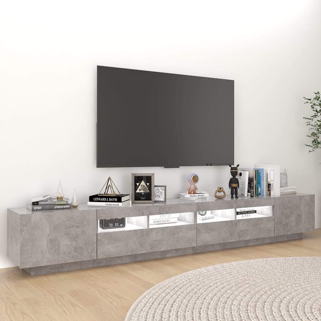 TV-Møbel Betonggrå TV-benk med LED-lys 260x35x40 cm