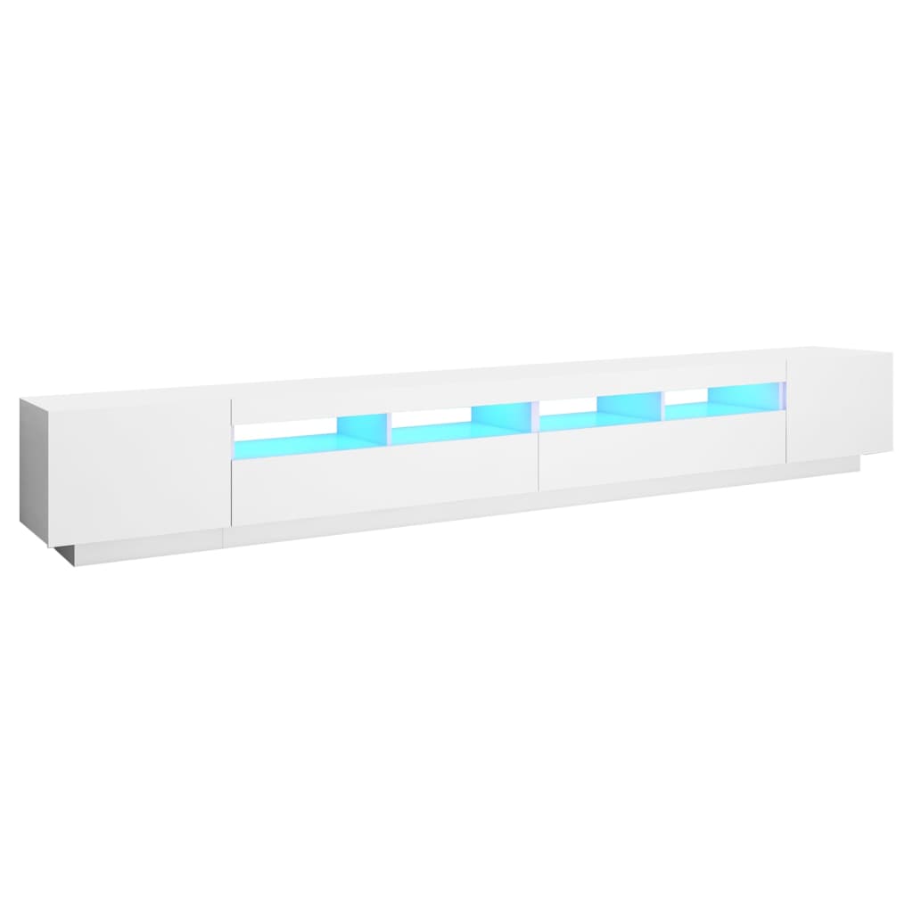 TV-Møbel Hvit TV-benk med LED-lys 300x35x40 cm