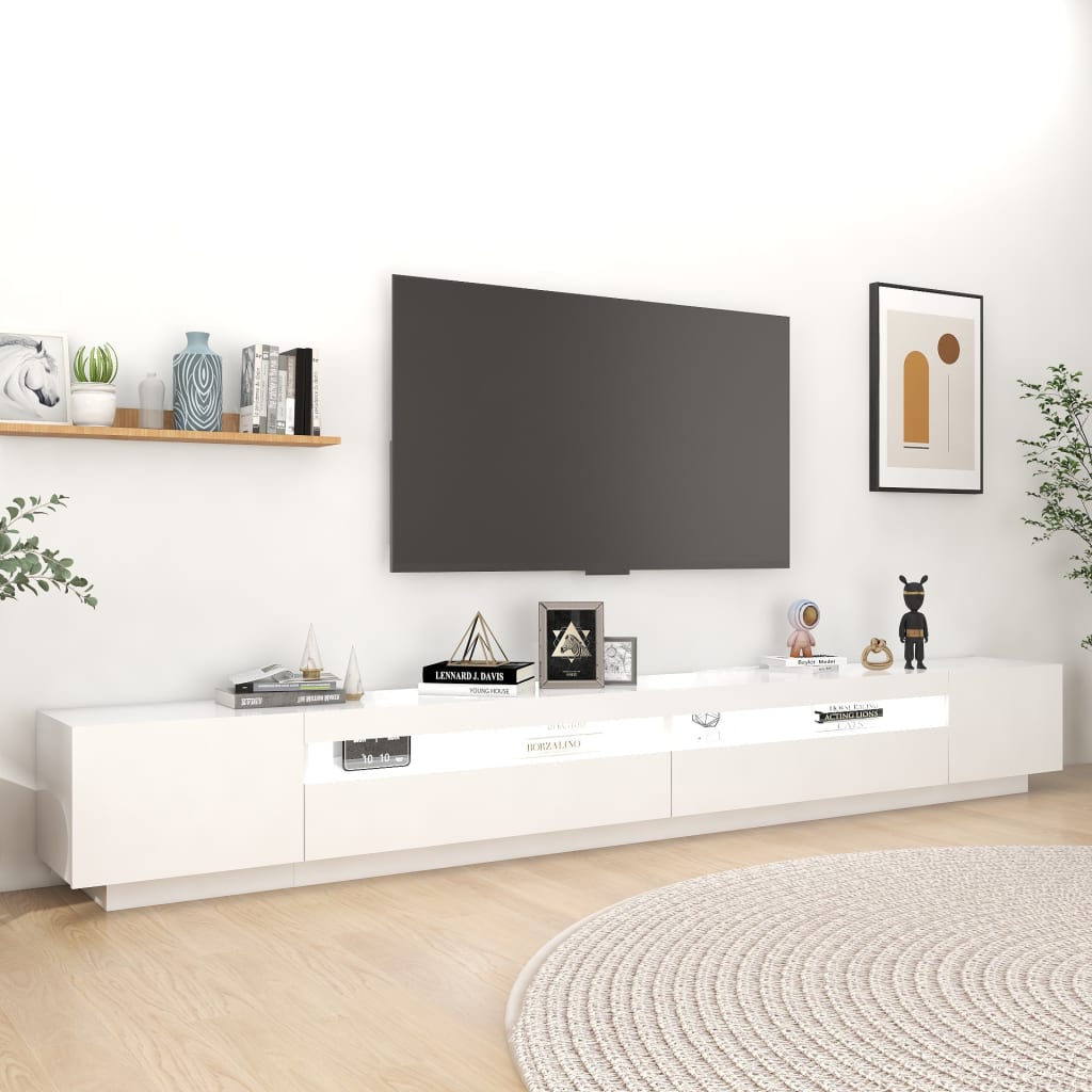 TV-Møbel Hvit TV-benk med LED-lys 300x35x40 cm