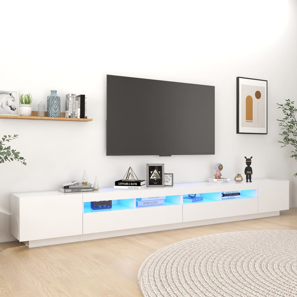 TV-Møbel Hvit TV-benk med LED-lys 300x35x40 cm
