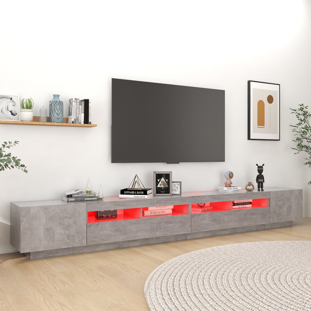 TV-Møbel Betonggrå TV-benk med LED-lys 300x35x40 cm