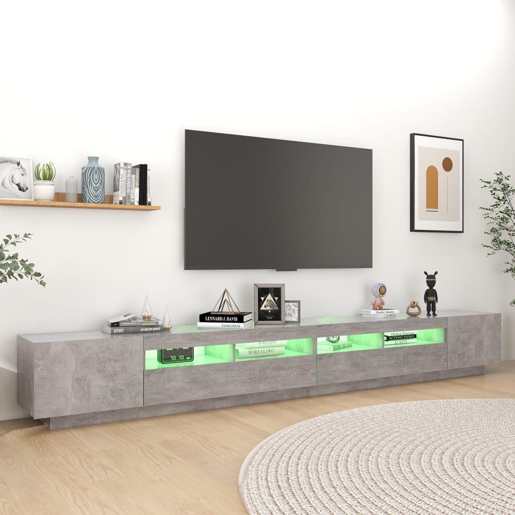 TV-Møbel Betonggrå TV-benk med LED-lys 300x35x40 cm