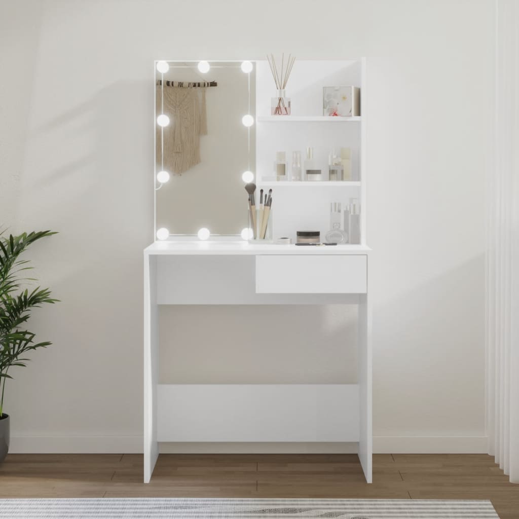 Sminkebord Hvit LED 74,5x40x141 cm
