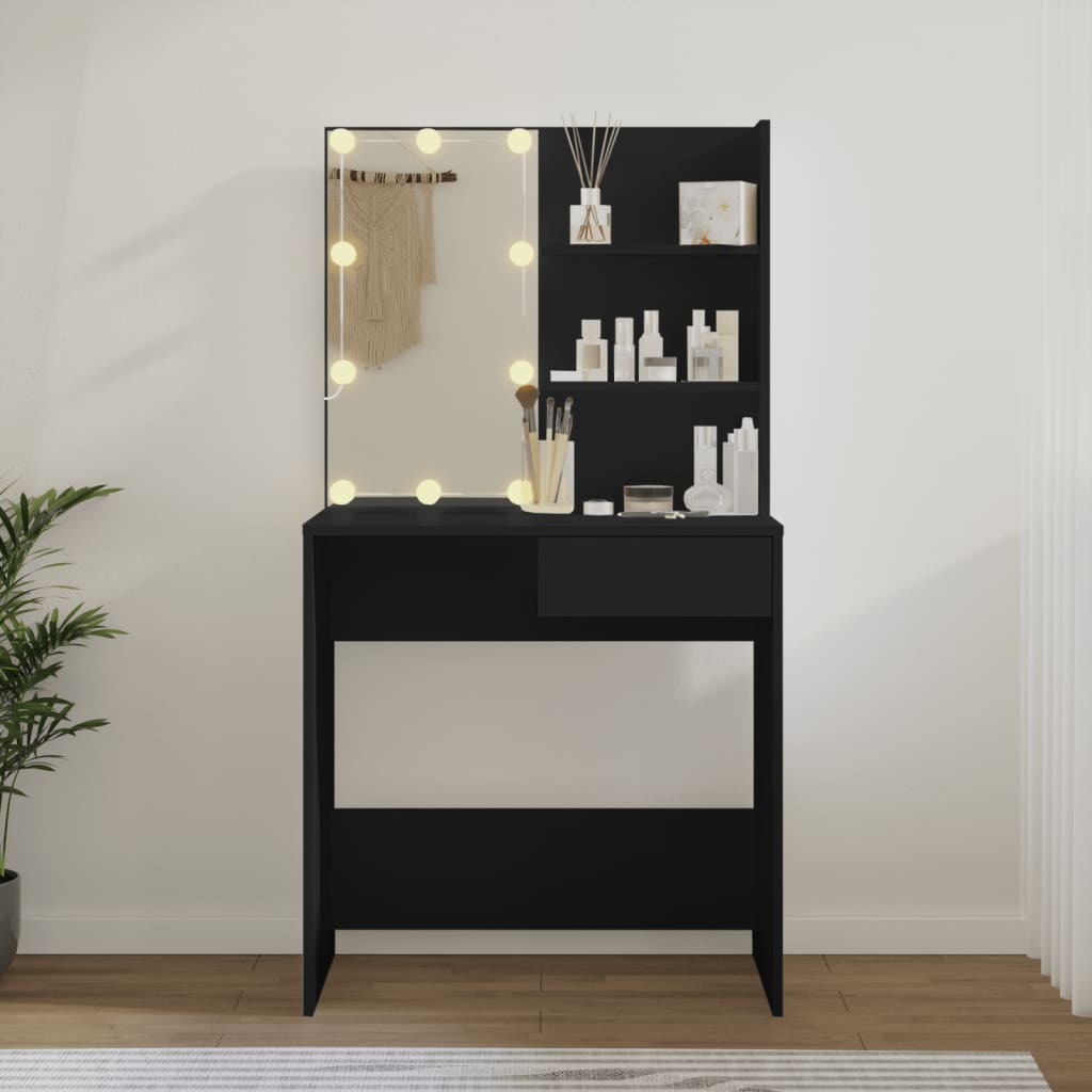 Sminkebord Svart LED 74,5x40x141 cm
