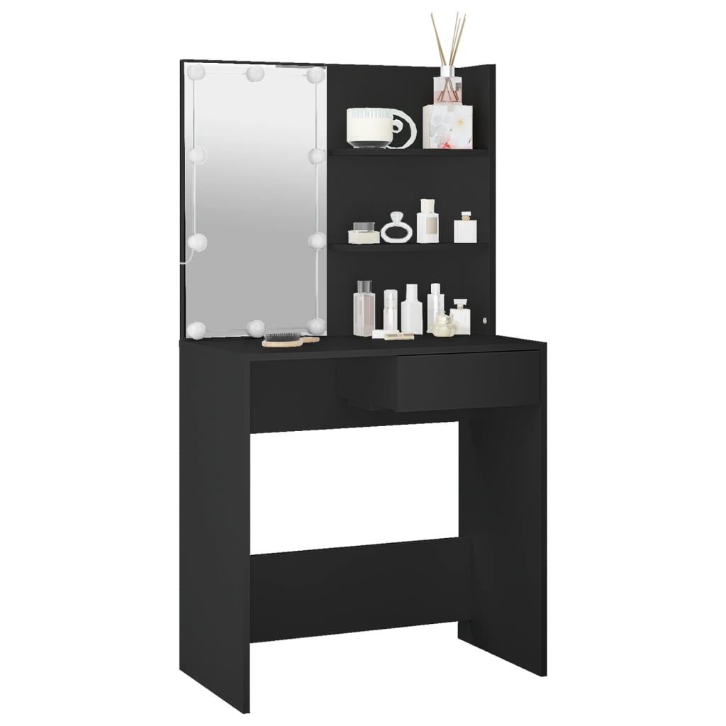 Sminkebord Svart LED 74,5x40x141 cm