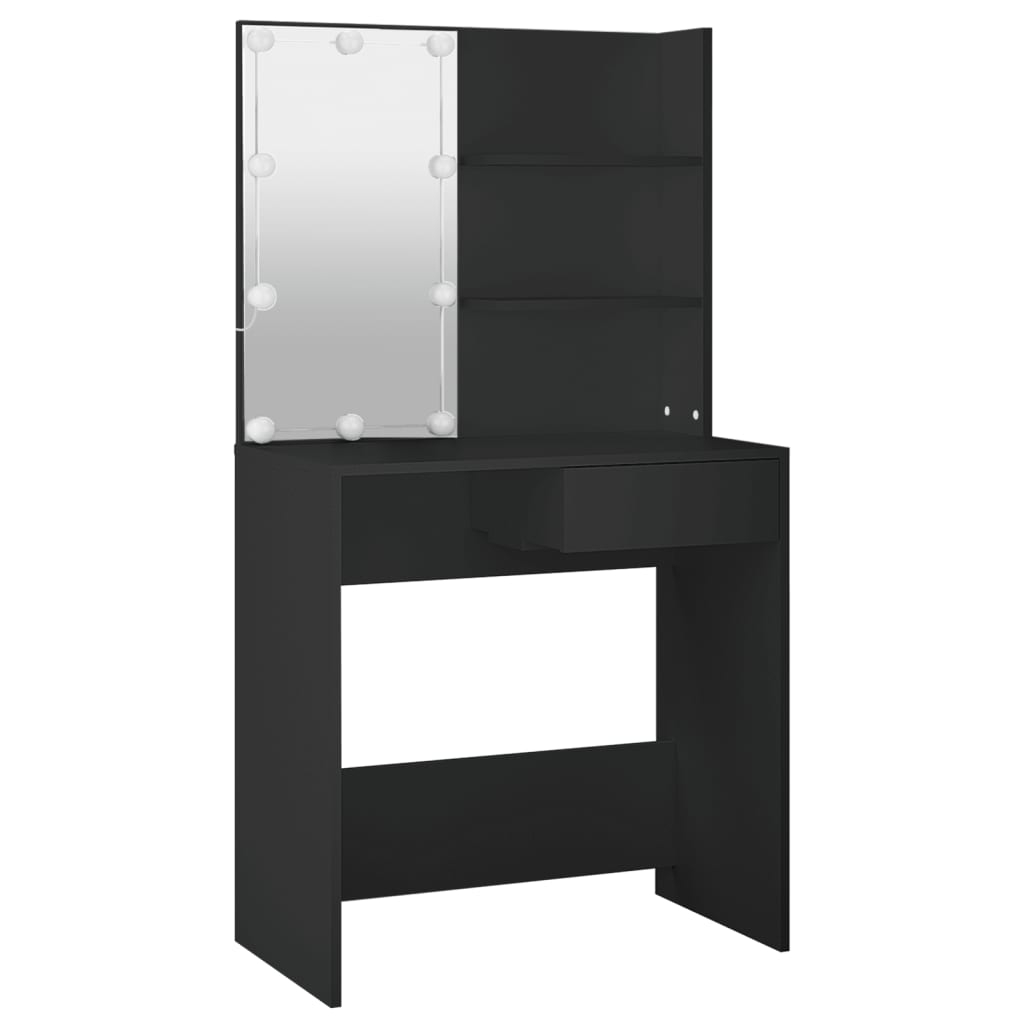 Sminkebord Svart LED 74,5x40x141 cm