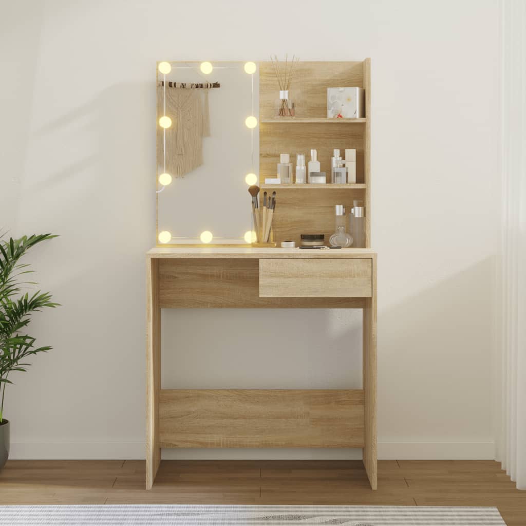 Sminkebord Sonoma Eik LED 74,5x40x141 cm