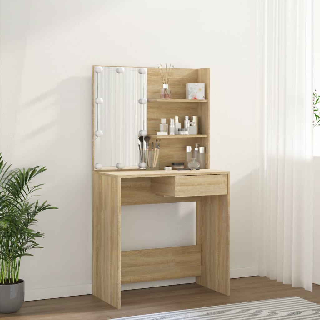 Sminkebord Sonoma Eik LED 74,5x40x141 cm