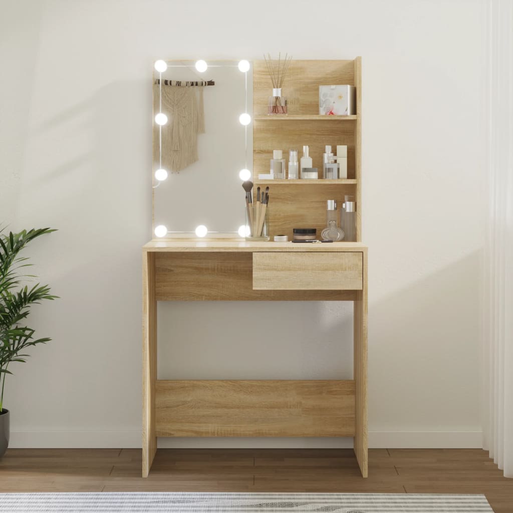 Sminkebord Sonoma Eik LED 74,5x40x141 cm
