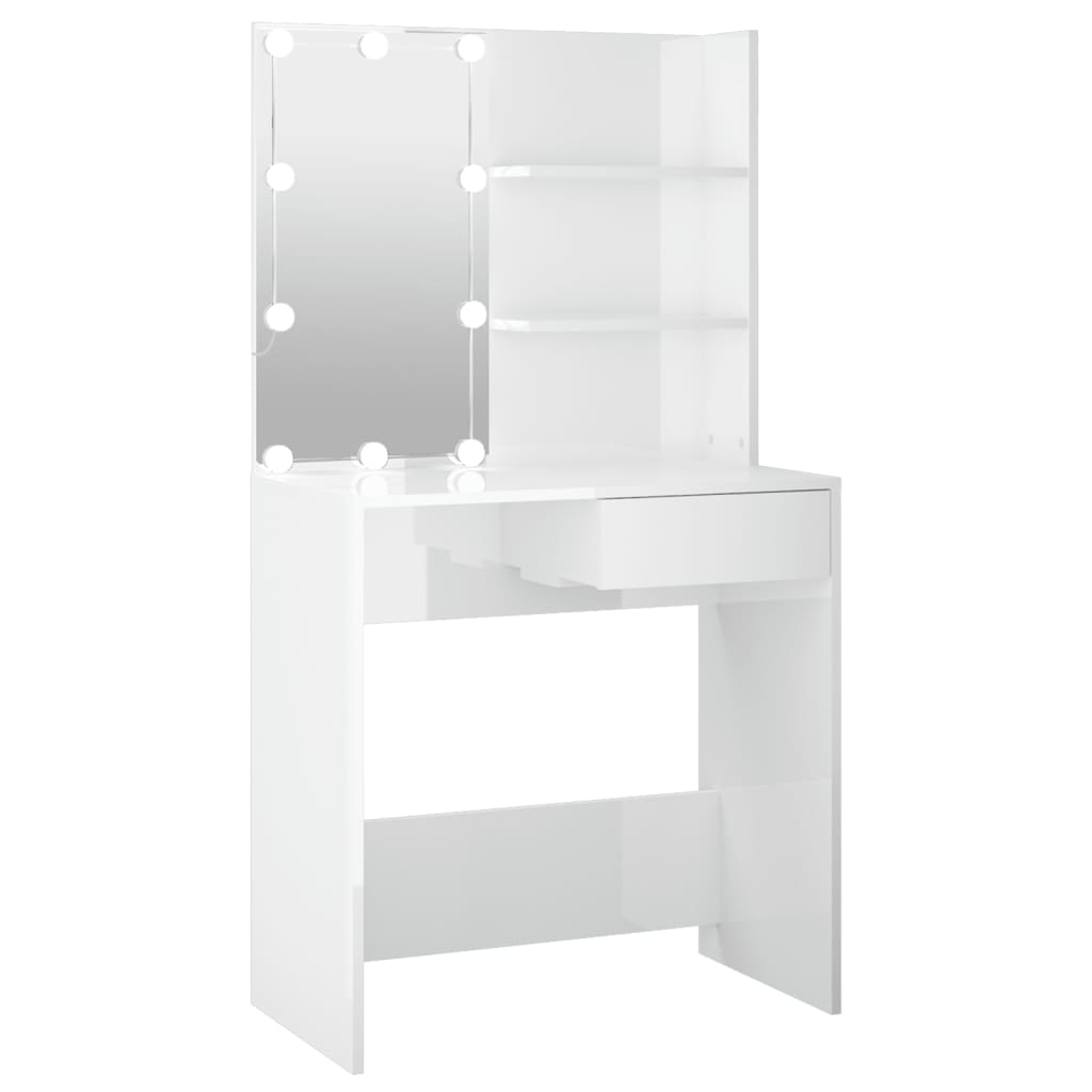 Sminkebord Høyglans Hvit LED 74,5x40x141 cm