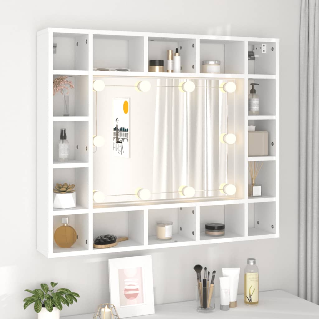 Baderomsspeil Speilskap med LED Hvit 91x15x76,5 cm