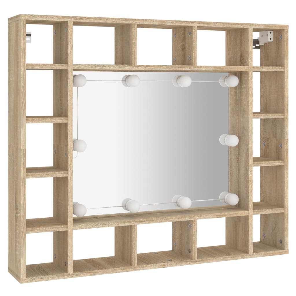 Baderomsspeil Speilskap med LED Sonoma Eik 91x15x76,5 cm