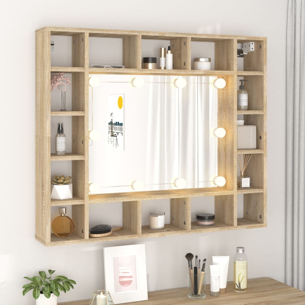 Baderomsspeil Speilskap med LED Sonoma Eik 91x15x76,5 cm