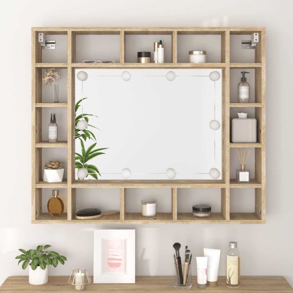 Baderomsspeil Speilskap med LED Sonoma Eik 91x15x76,5 cm