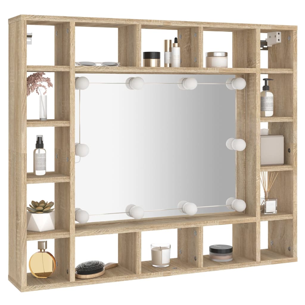 Baderomsspeil Speilskap med LED Sonoma Eik 91x15x76,5 cm