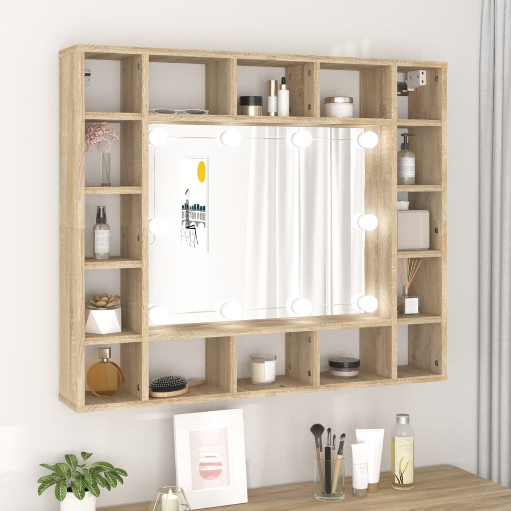 Baderomsspeil Speilskap med LED Sonoma Eik 91x15x76,5 cm