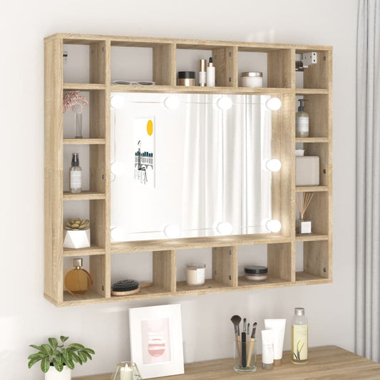 Baderomsspeil Speilskap med LED Sonoma Eik 91x15x76,5 cm