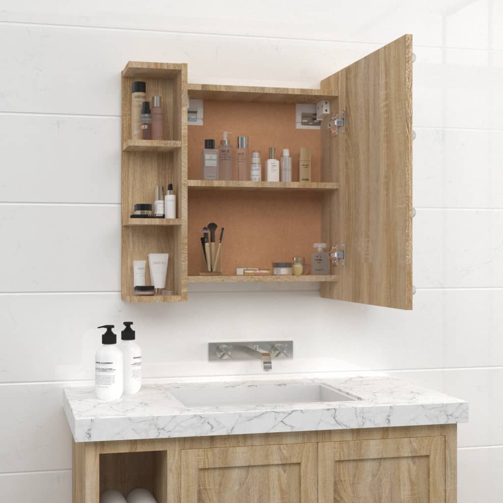 Baderomsspeil Speilskap med LED Sonoma Eik 70x16,5x60 cm