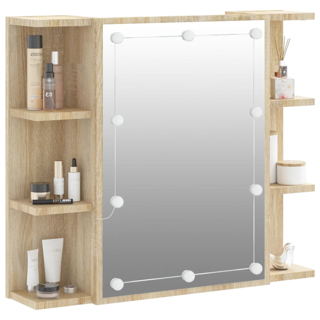 Baderomsspeil Speilskap med LED Sonoma Eik 70x16,5x60 cm