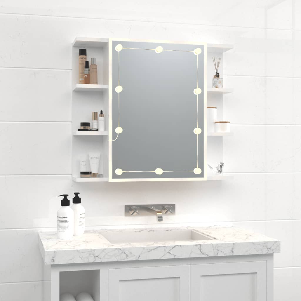 Baderomsspeil Speilskap med LED Høyglans Hvit 70x16,5x60 cm