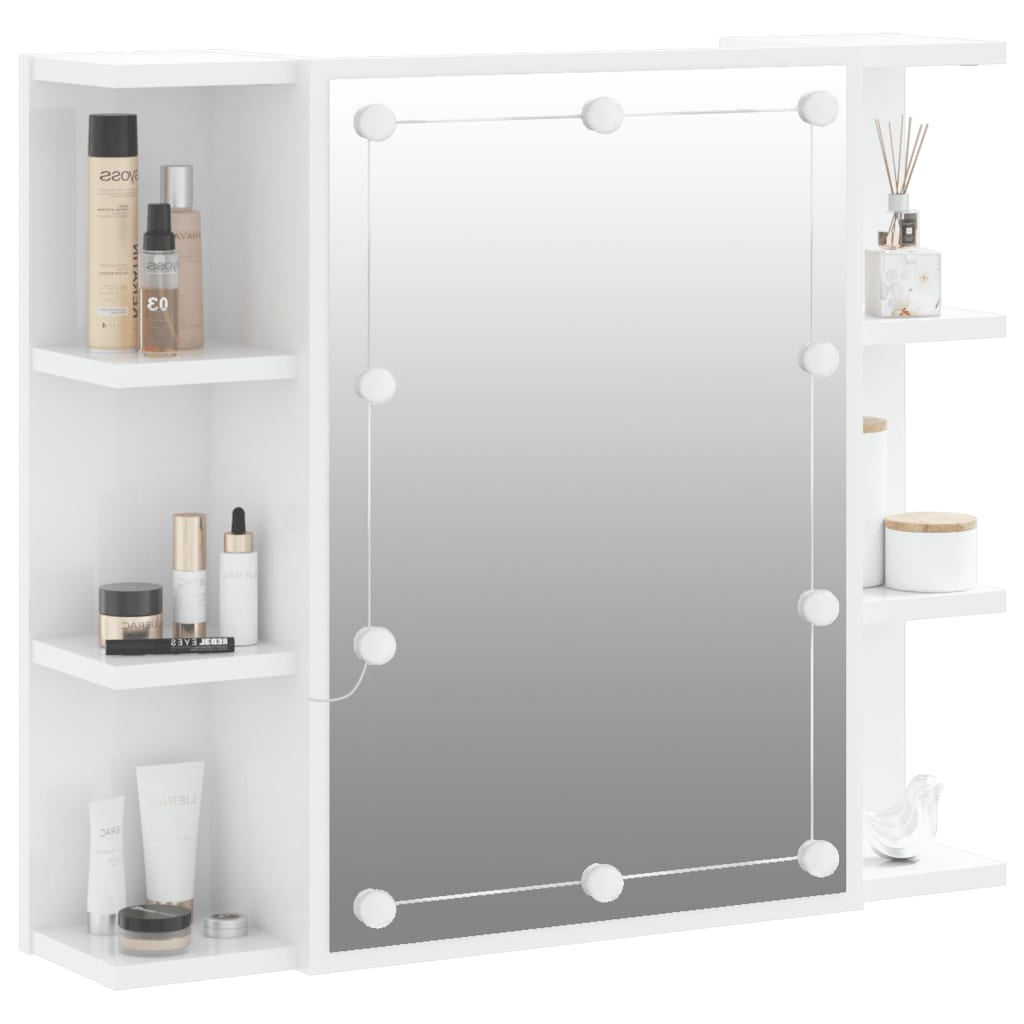 Baderomsspeil Speilskap med LED Høyglans Hvit 70x16,5x60 cm
