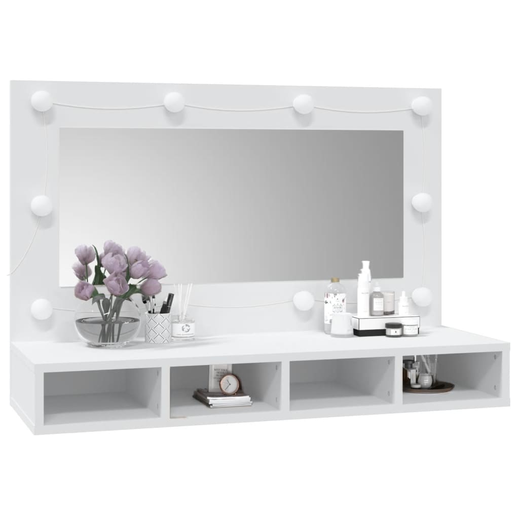 Baderomsspeil Skap med LED Hvit 90x31,5x62 cm