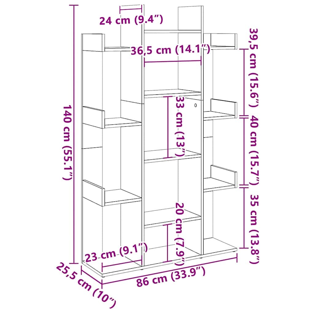 Bokhylle Sonoma Eik 86x25,5x140 cm