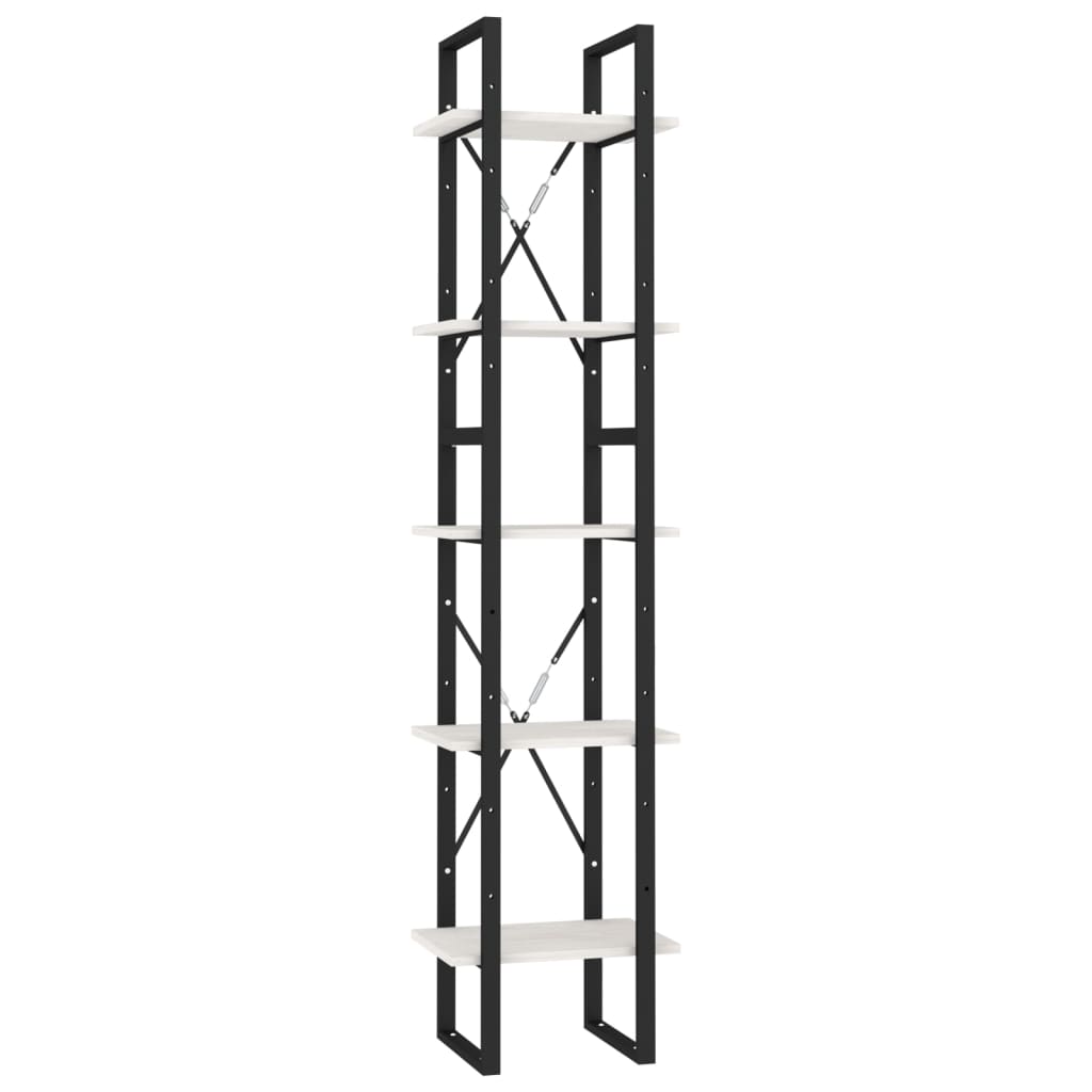 Bokhylle Svart Hvit 5 etasjer 40x30x175 cm heltre furu
