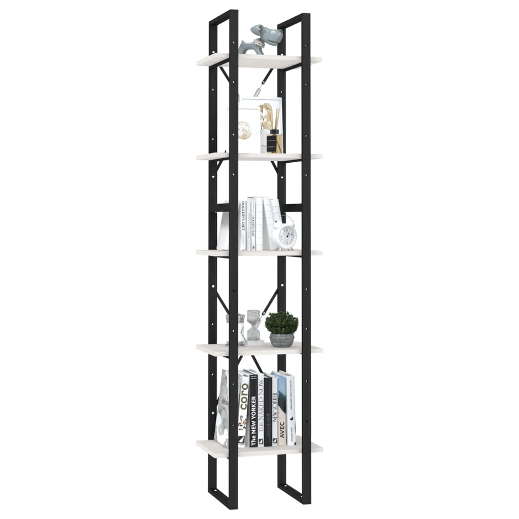 Bokhylle Svart Hvit 5 etasjer 40x30x175 cm heltre furu