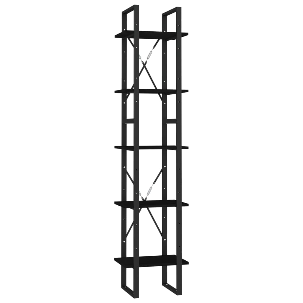 Bokhylle Svart 5 etasjer 40x30x175 cm heltre furu