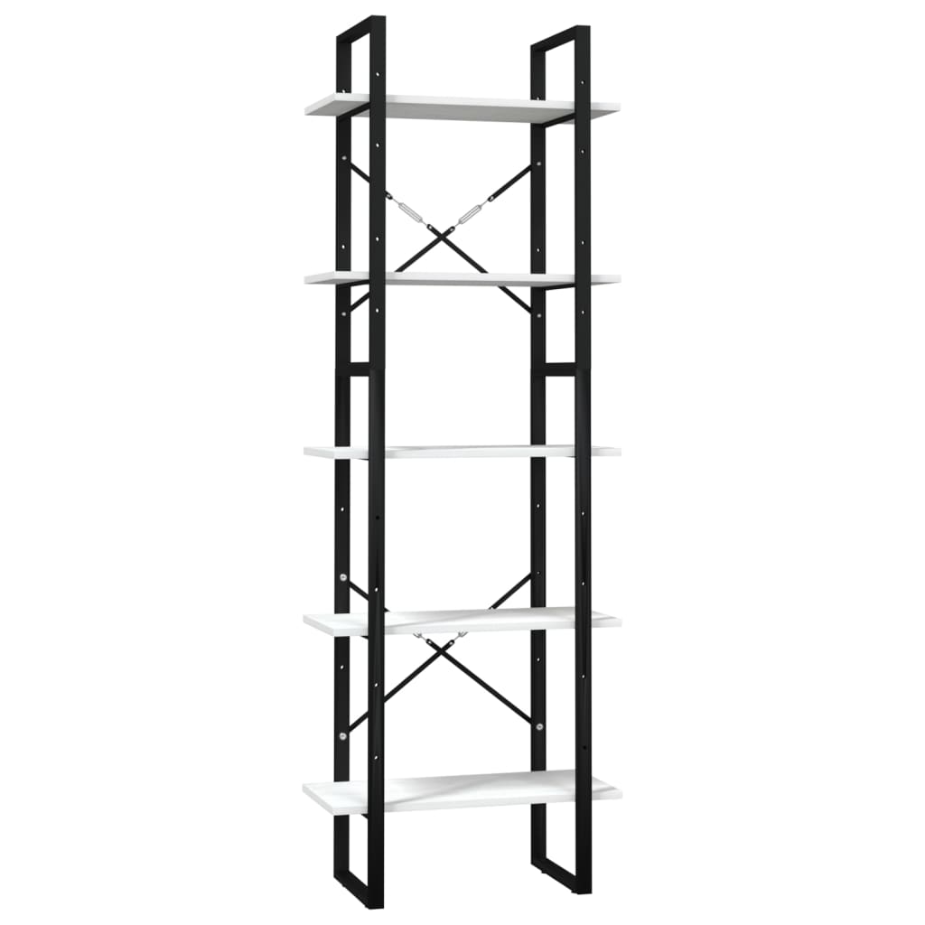 Bokhylle Svart Hvit 5 nivåer 60x30x175 cm heltre furu