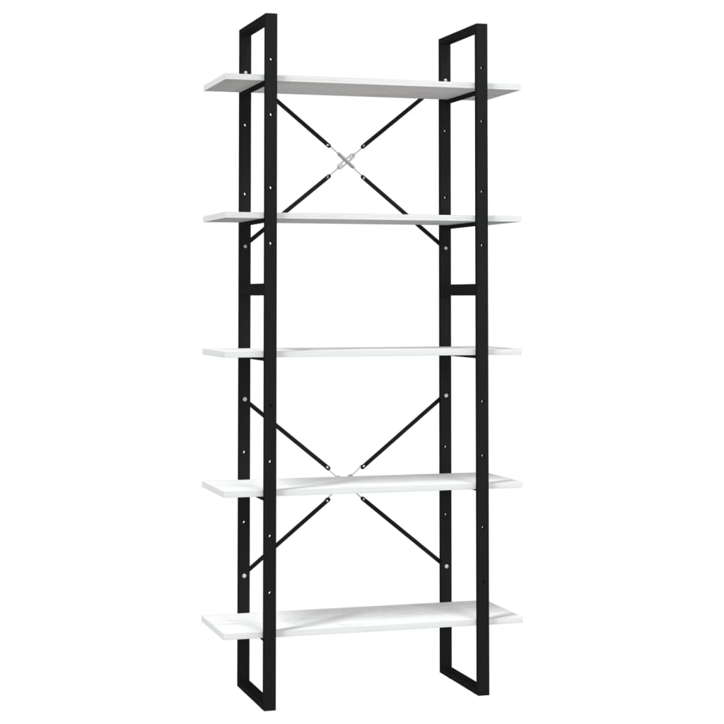Bokhylle Svart Hvit 5 nivåer 80x30x175 cm heltre furu