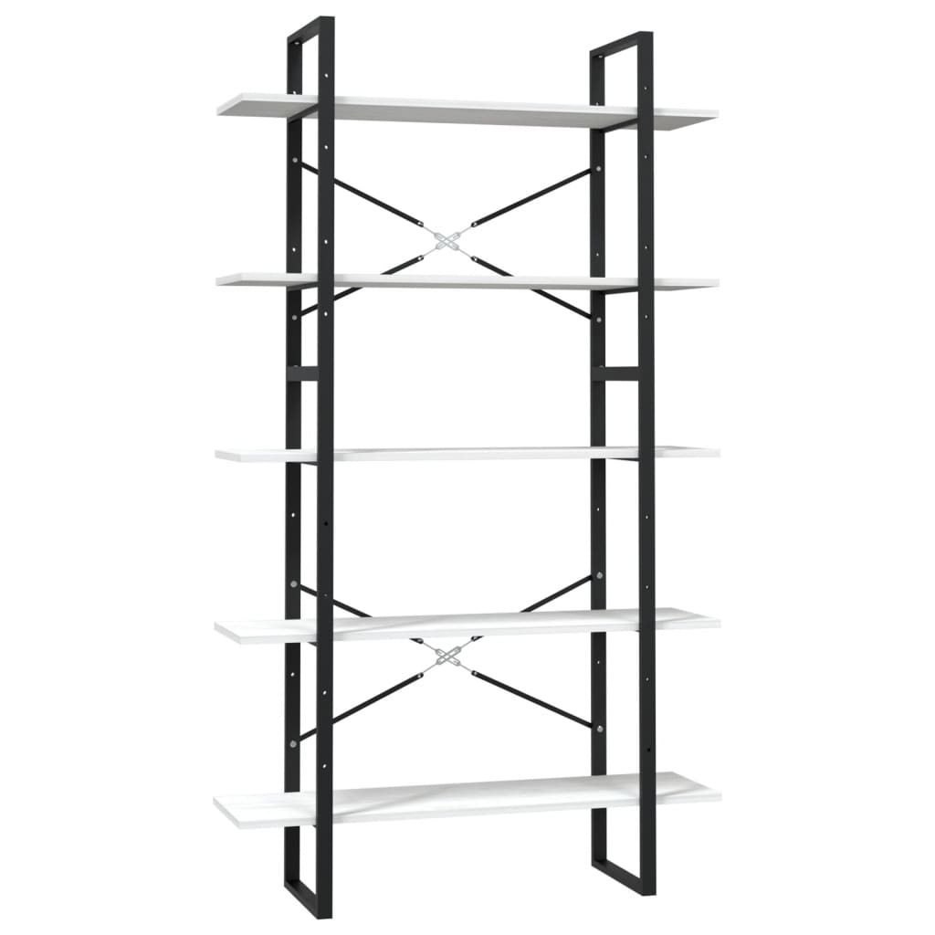 Bokhylle Svart Hvit 5 nivåer 100x30x175 cm heltre furu