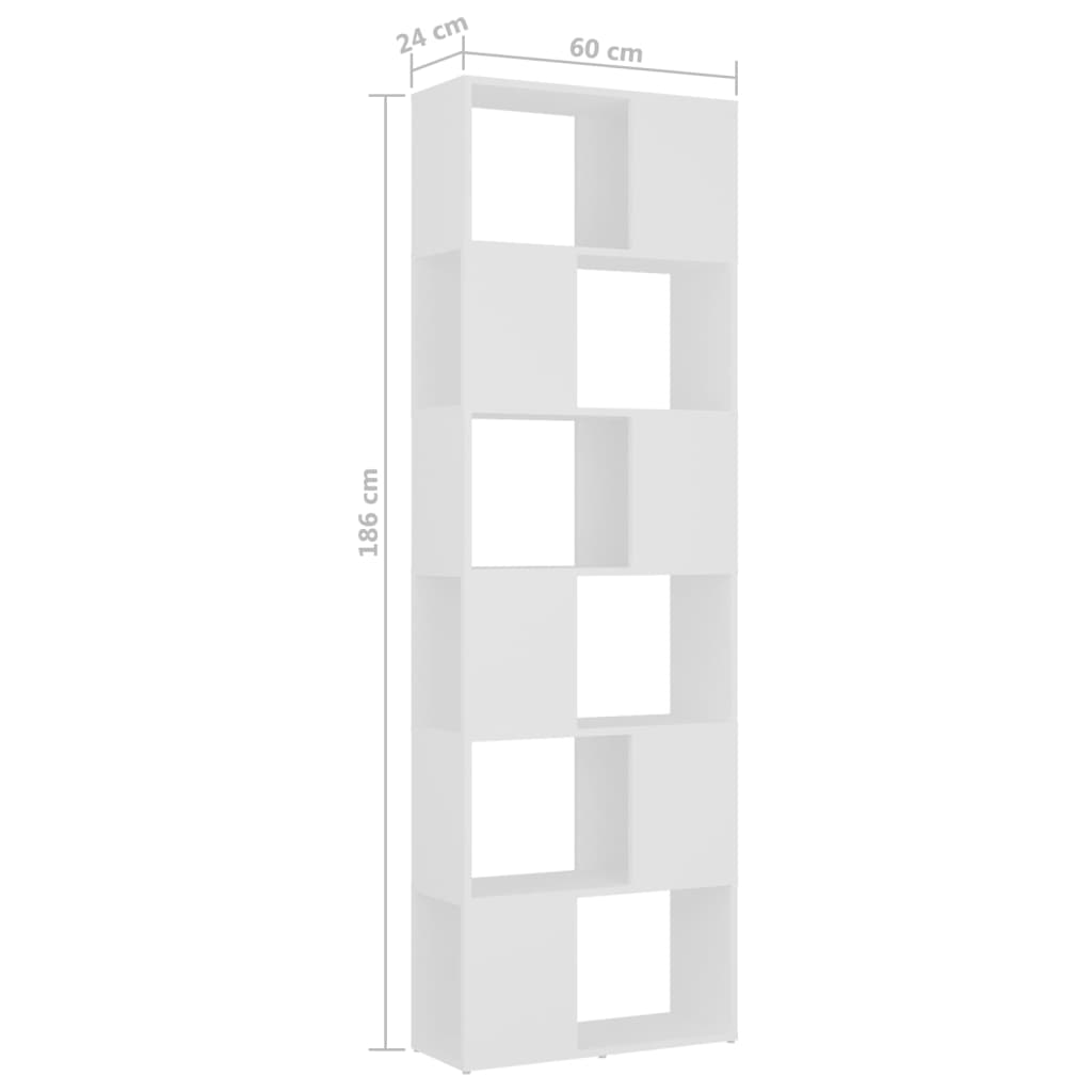 Bokhylle Hvit Romdeler 60x24x186 cm