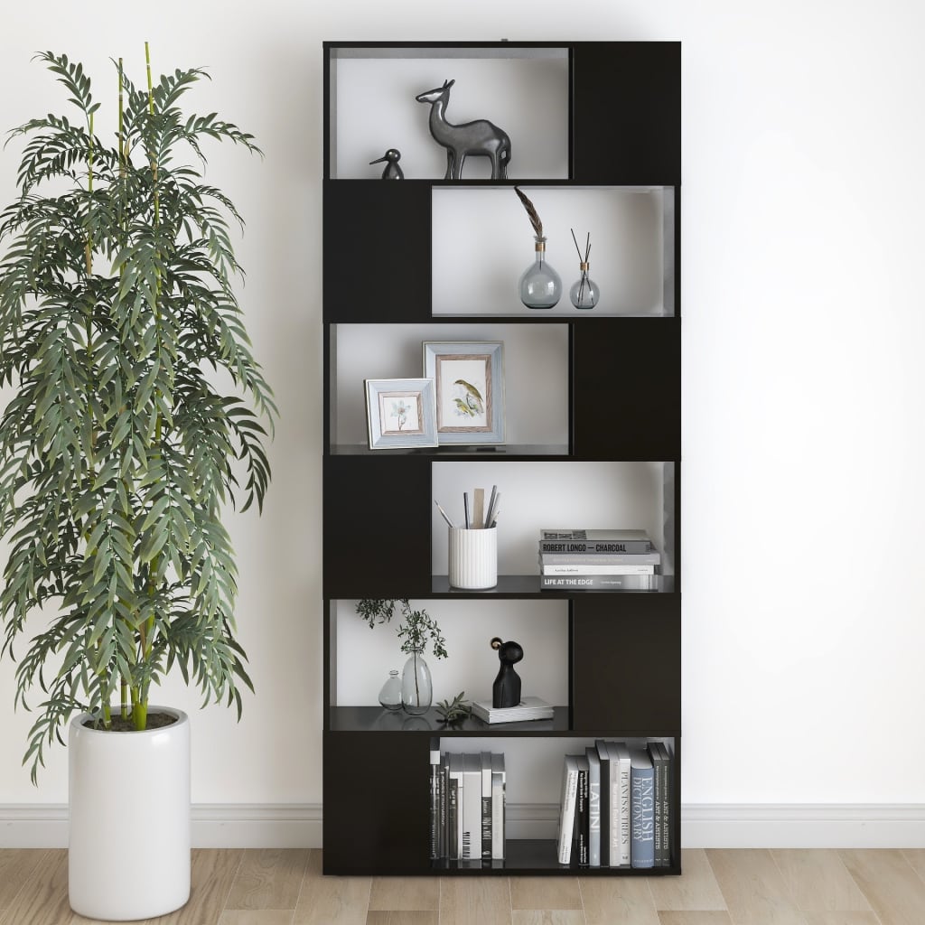 Bokhylle Svart Romdeler 80x24x186 cm
