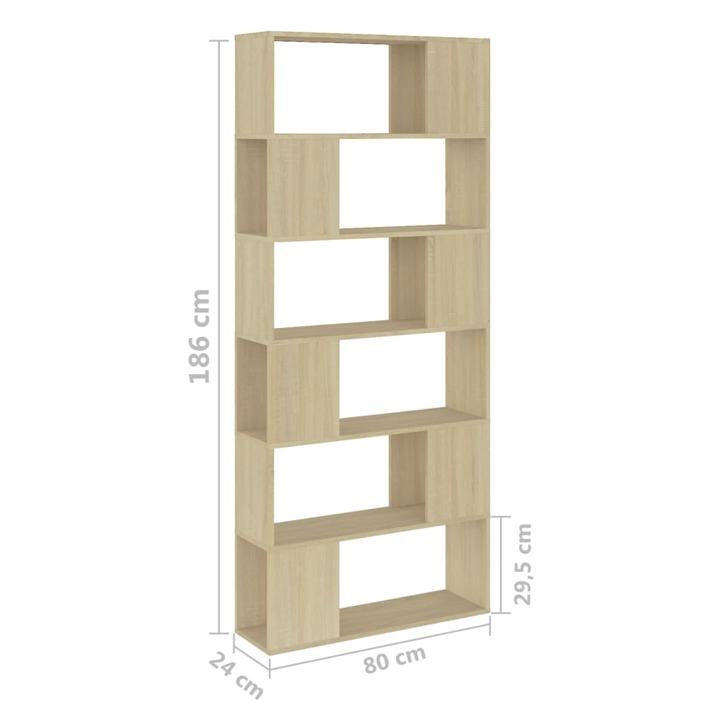 Bokhylle Sonoma Eik Romdeler 80x24x186 cm