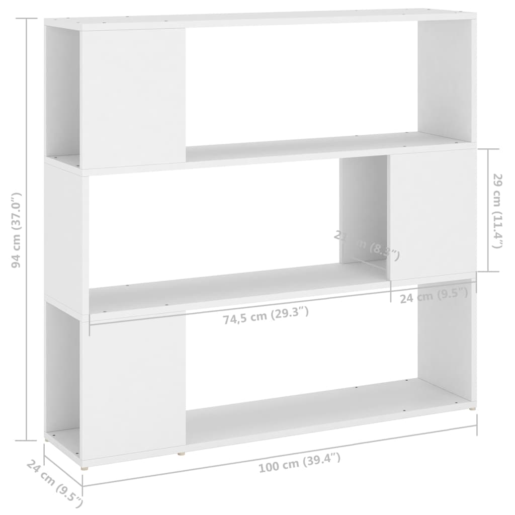 Bokhylle Hvit Romdeler 100x24x94 cm