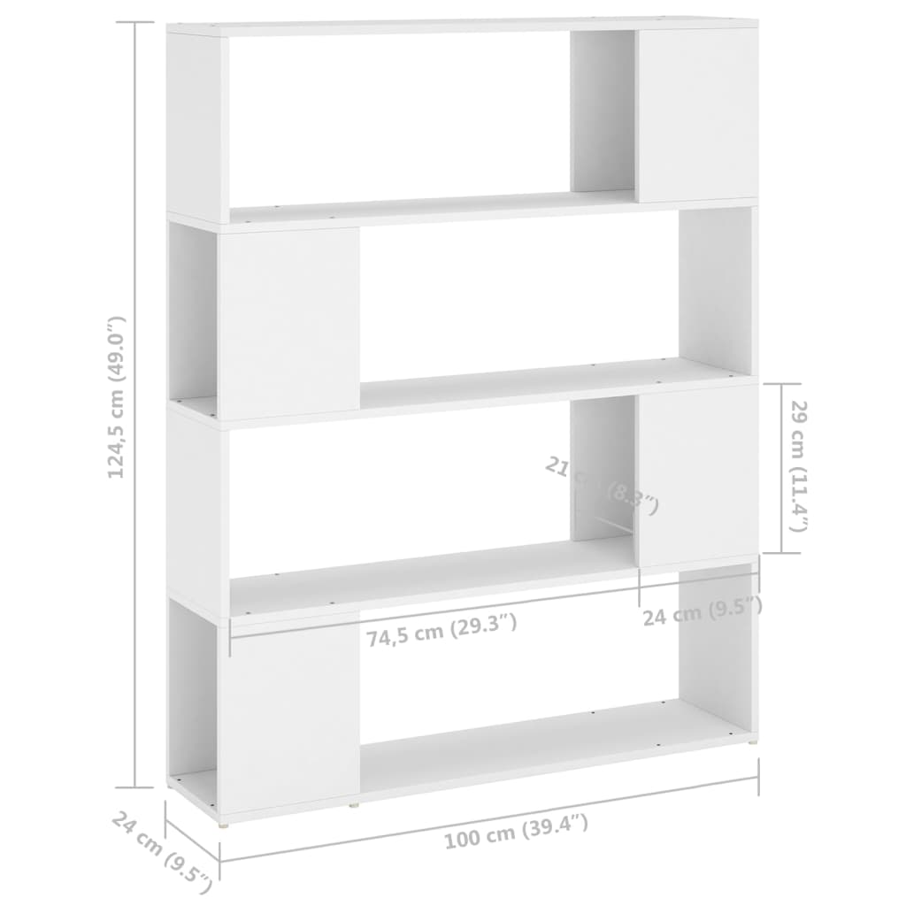 Bokhylle Hvit Romdeler 100x24x124 cm