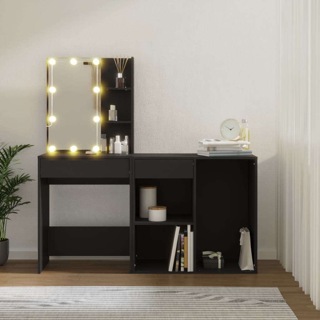 Sminkebord Svart LED skap