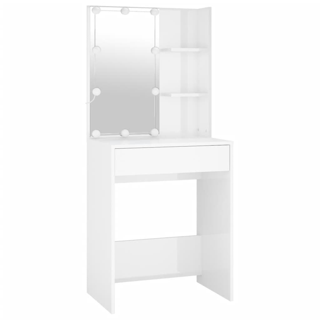 Sminkebord Høyglans Hvit LED skap