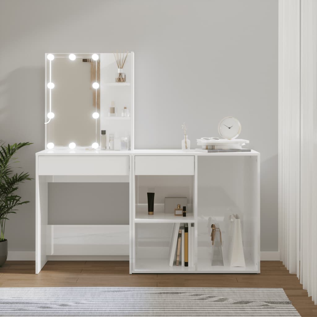 Sminkebord Høyglans Hvit LED skap