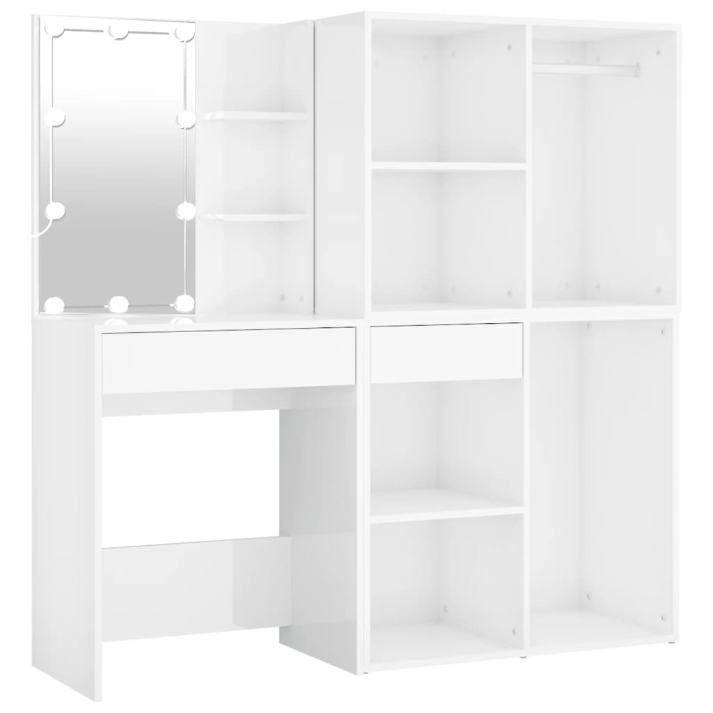 Sminkebord Høyglans Hvit LED 2 skap