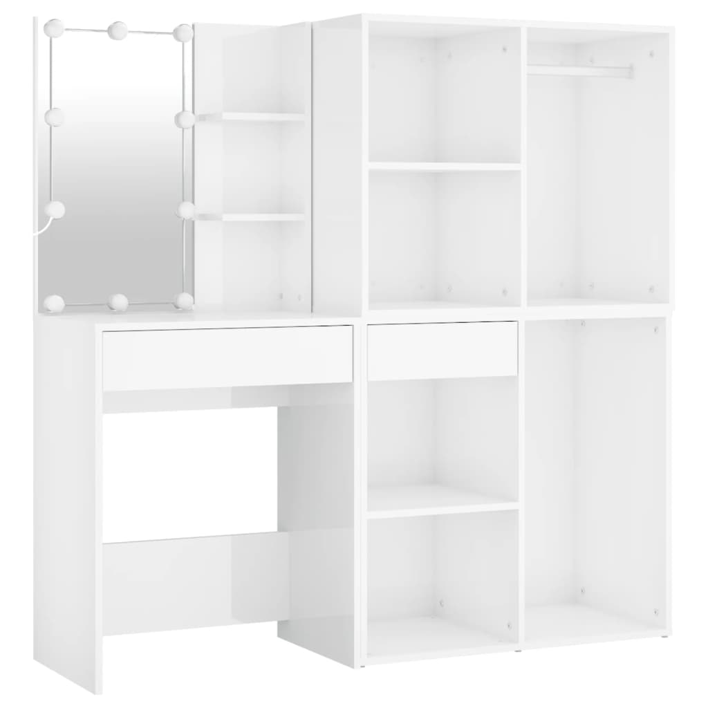 Sminkebord Høyglans Hvit LED 2 skap